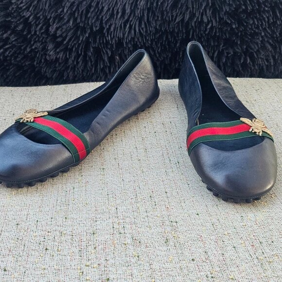 Gucci Women Sandal Ballet Black Shoe Black Leather Upper Made Italy Size 38.5 - Picture 5 of 13